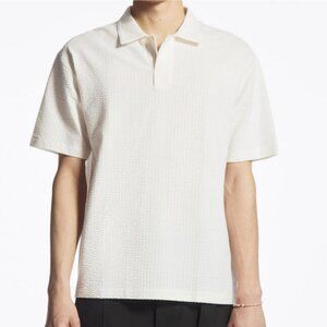 COS Men's Relaxed Seersucker Cotton Polo Shirt White Size XS